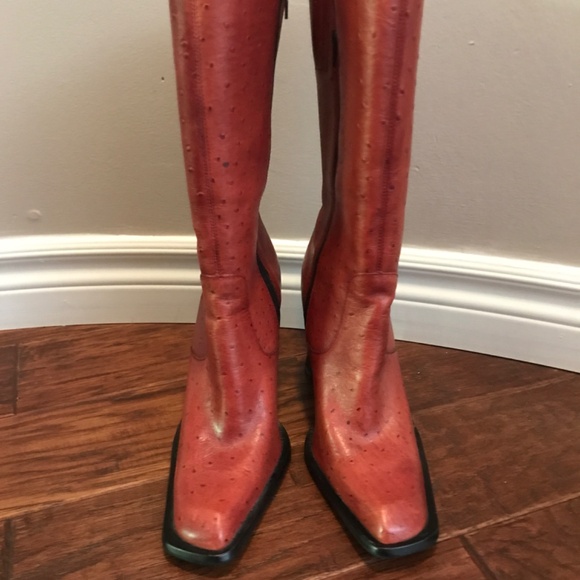 Mia Deacon Red Leather Mid Calf Boots US 8.5 M Women - Picture 2 of 11